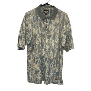 Tommy Bahama Shirt Green Bamboo Print Short Sleeve Polo Relax Fit Cotton Men L